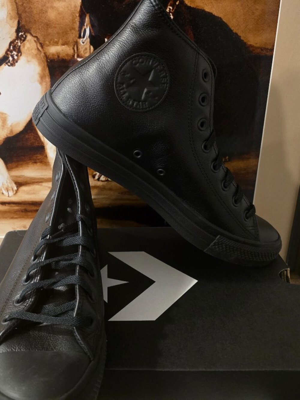 CONVERSE Chuck Taylor Star Hi Leather Shoes 135251C Monochrome Black Mens 9.5